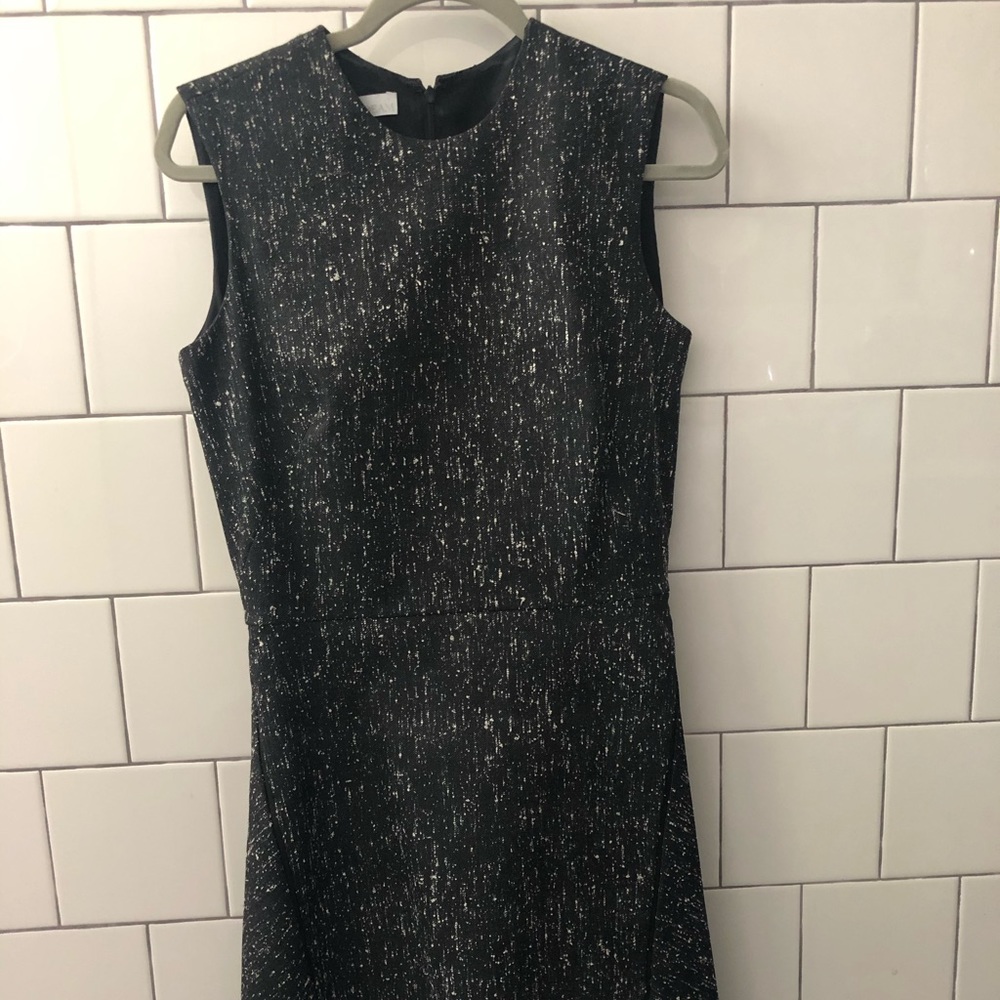 Fit n flare Adean dress with hi lo hem and zips